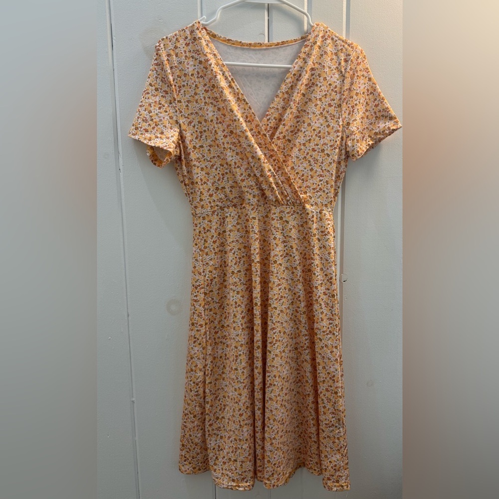 Yellow Summer Floral Wrap mini Dress